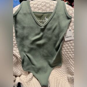 Free People Sage Ribbed Bodysuit